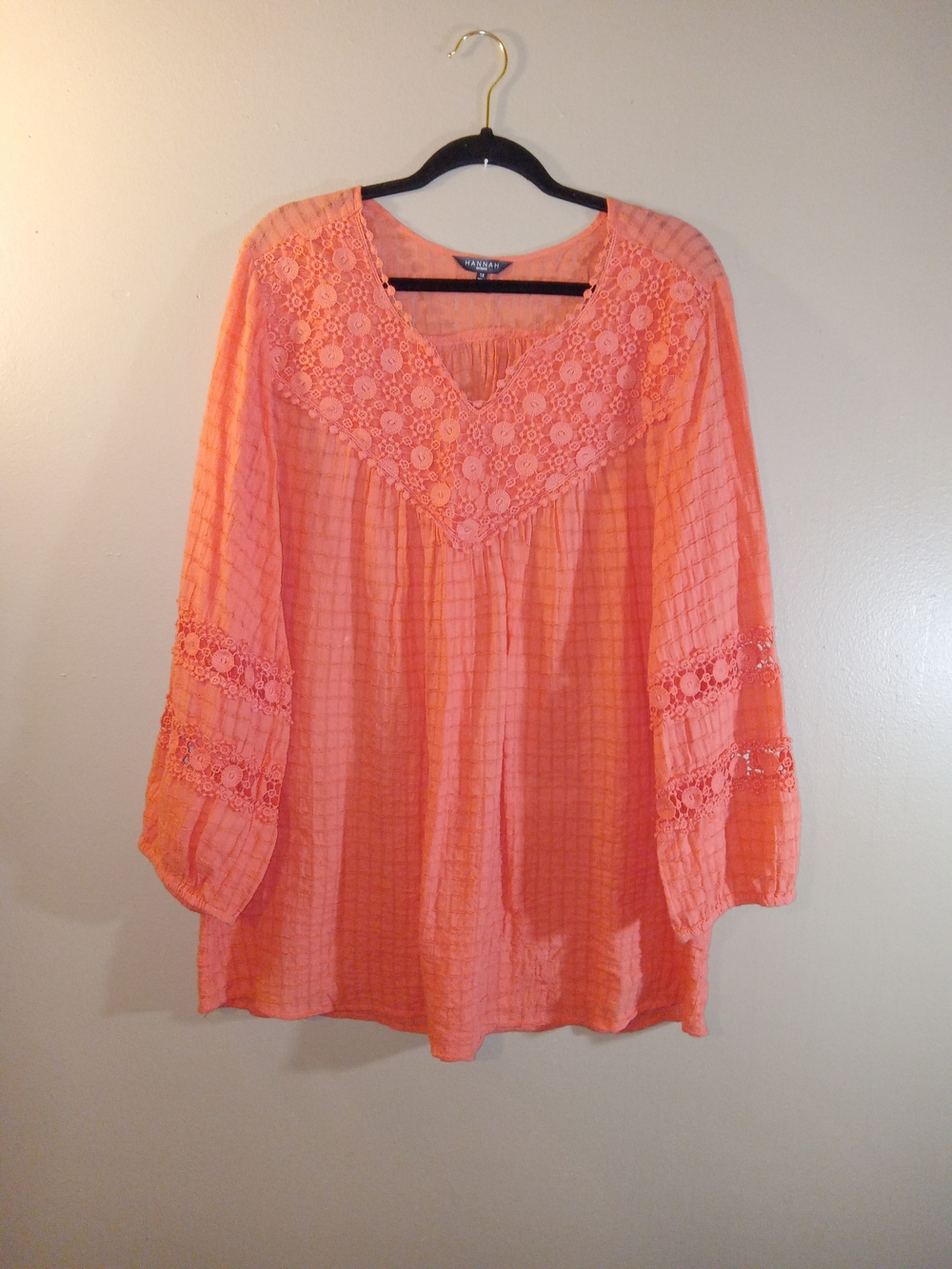 Hannah Orange Lace-Yoke Peasant Tunic